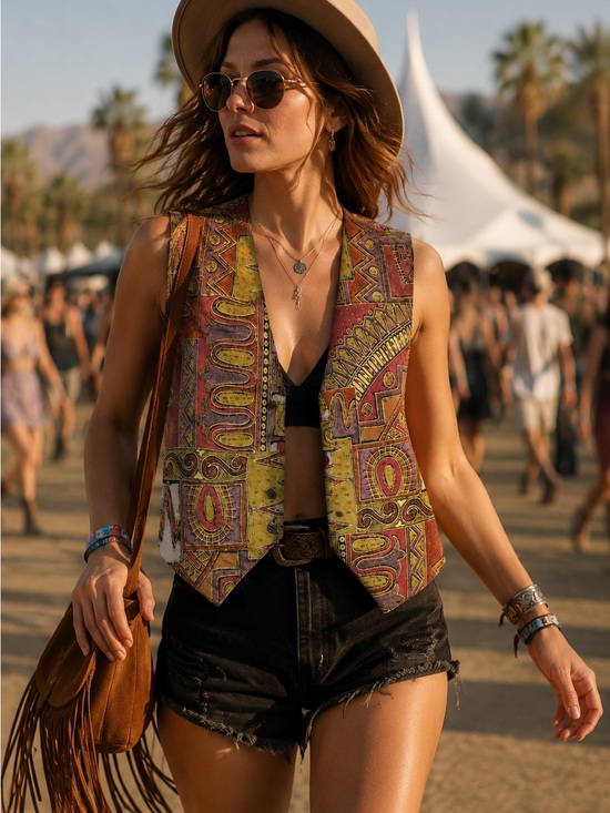 Jackets & Blazers - Vintage Eclectic Aztec Print Vest Western Vest Boho Festival Artsy Layer Country